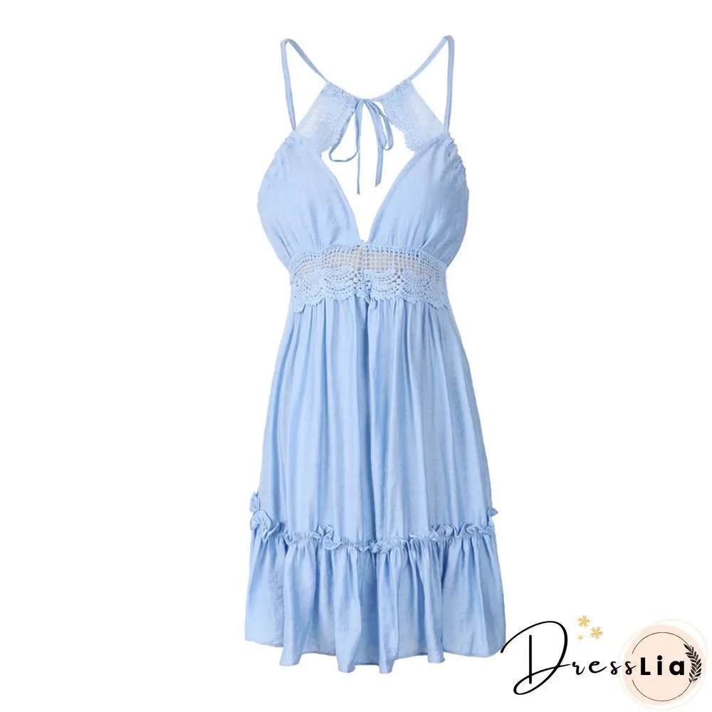 Brand New Women Party Lace Flower Backless Mini Dress Summer Sexy Sling SpaghettiStraps Deep V Neck Wedding Club Vestidos