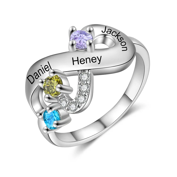 Infinity Birthstones Promise Ring Personalized 3 Names Ring for Her