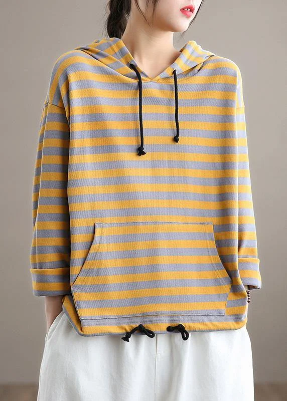 Women Hooded SpringTop Fashion Ideas Yellow Striped Top