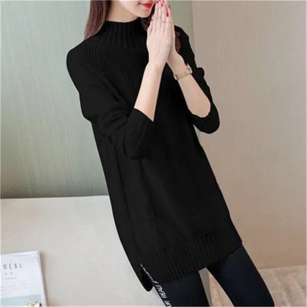 Women Knit Sweater Pullover Autumn Winter Clothes Korean Solid Long Sleeve Pull Warm Half Turtleneck Sweater Female Jumper Tops