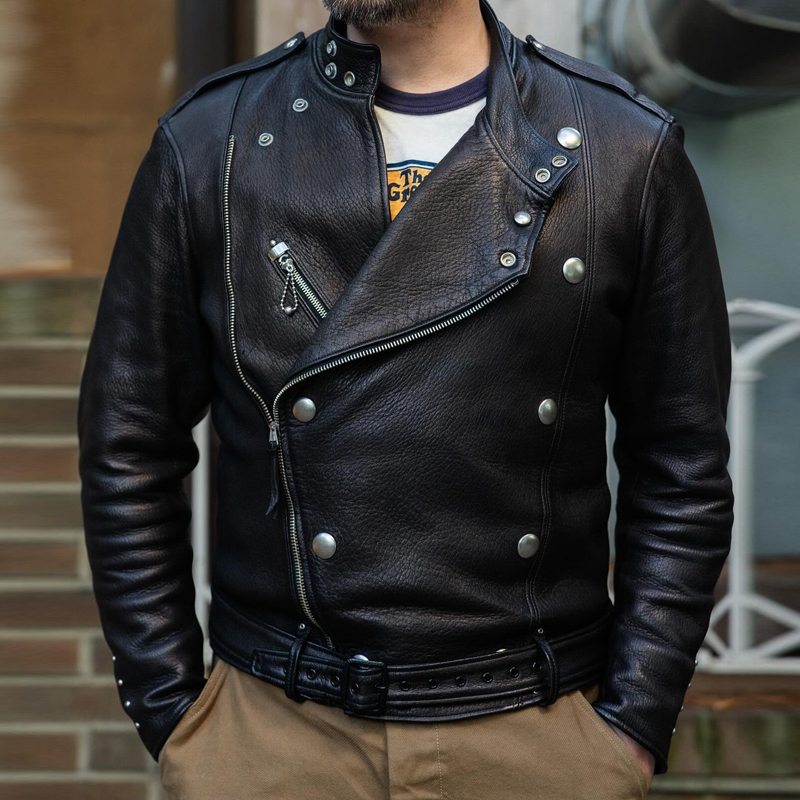 Men's Fashionable Leather Zip Stand Collar Jacket