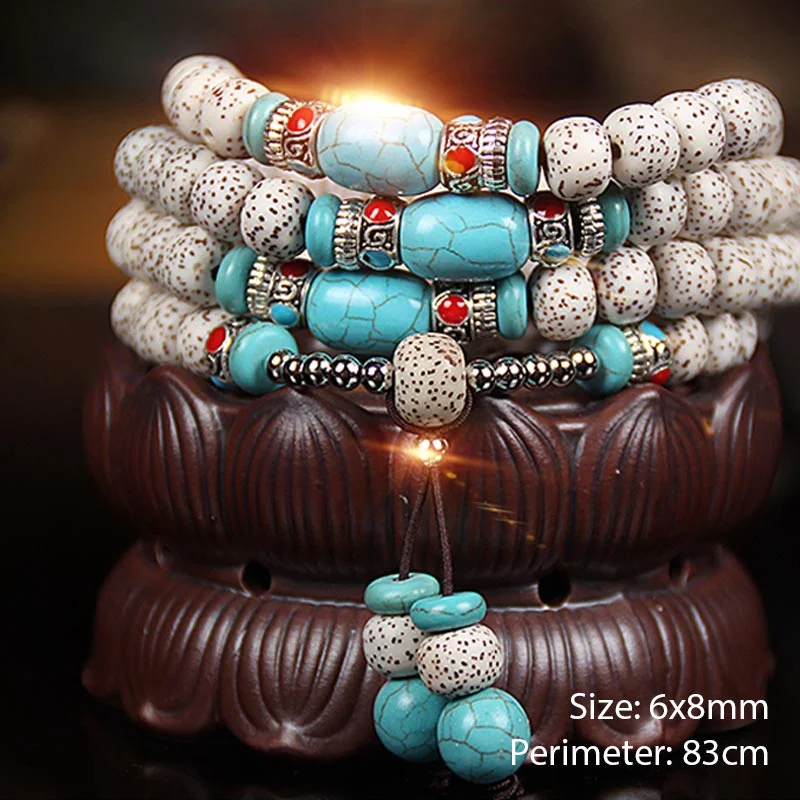 Bodhi Seed Turquoise 108 Beads Blessing Protection Bracelet Mala