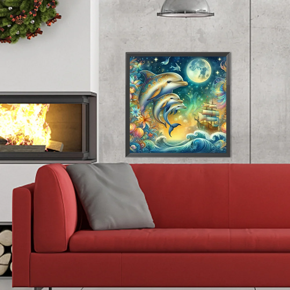 Full Round Diamond Painting 40*40cm - Three Dolphins