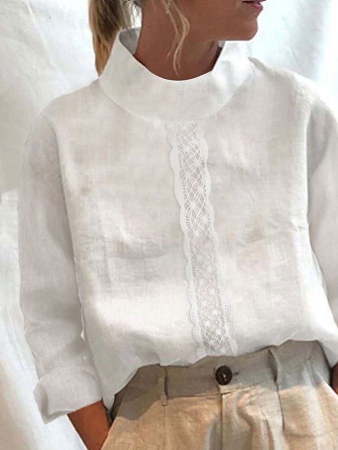 Women's Lace Panel Turtleneck Long Sleeve Shirt