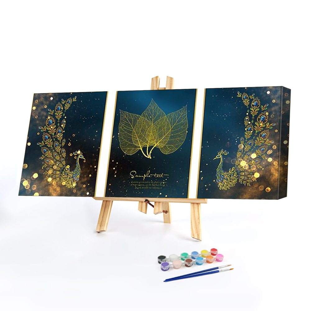 

120*50CM - Paint By Numbers - 3pcs Peacock Leaf (Big Size), 501 Original