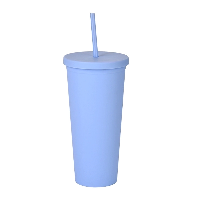 Double-layer Plastic Straw Cup With Lid 24oz Large-capacity Plastic Frosted Ready-to-hand Water Cup
