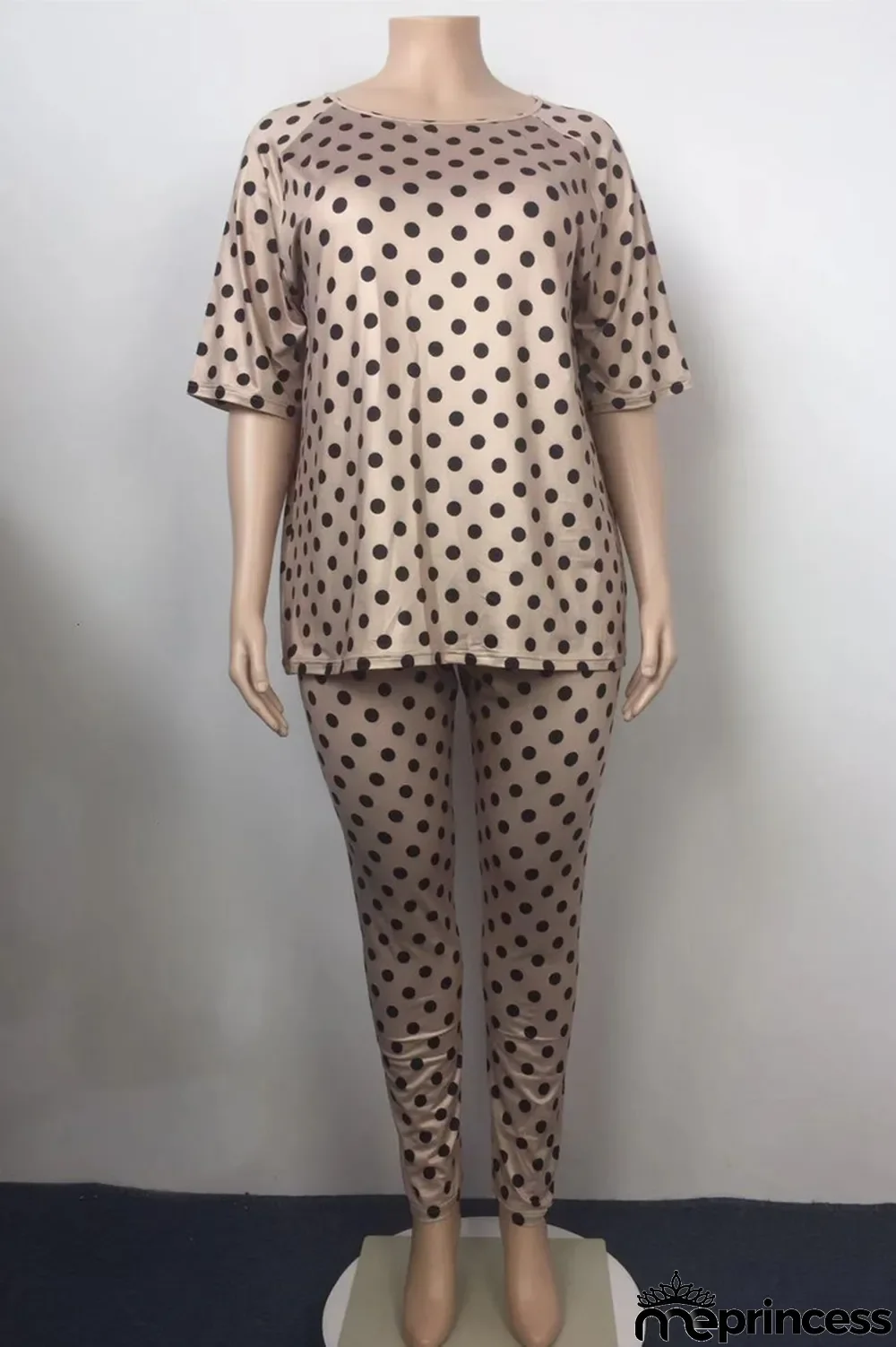 Multicolor Fashion Casual Print Basic O Neck Plus Size Two Pieces