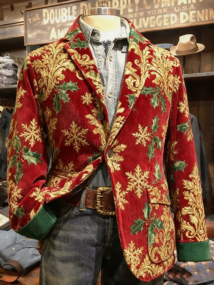 Men's Vintage Casual Christmas Party Corduroy Blazer 