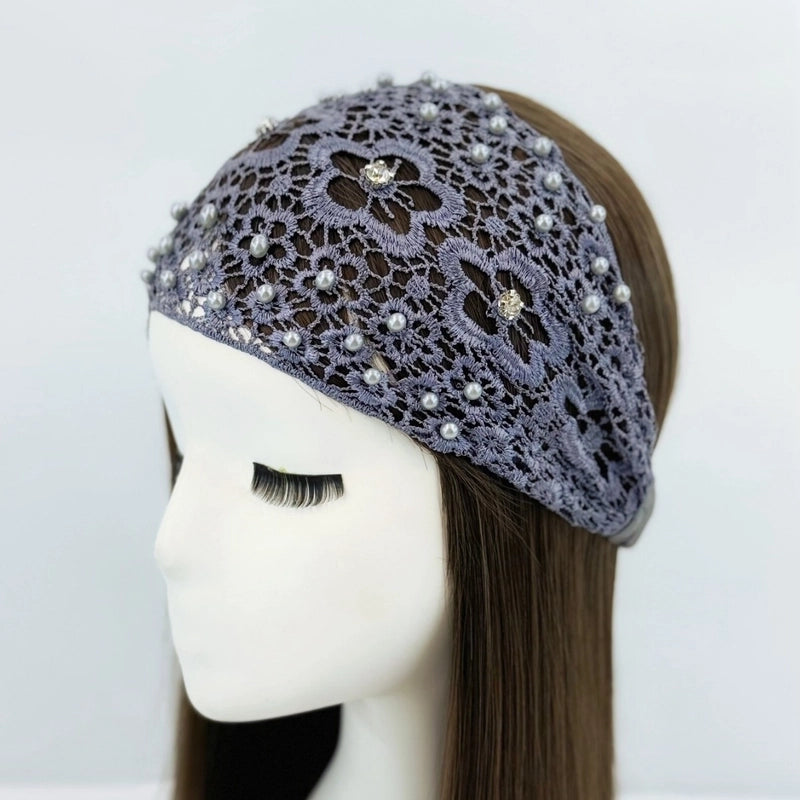 Women’s Casual Flower Cloth Hollow Out Inlay Rhinestones Pearl Hair Band