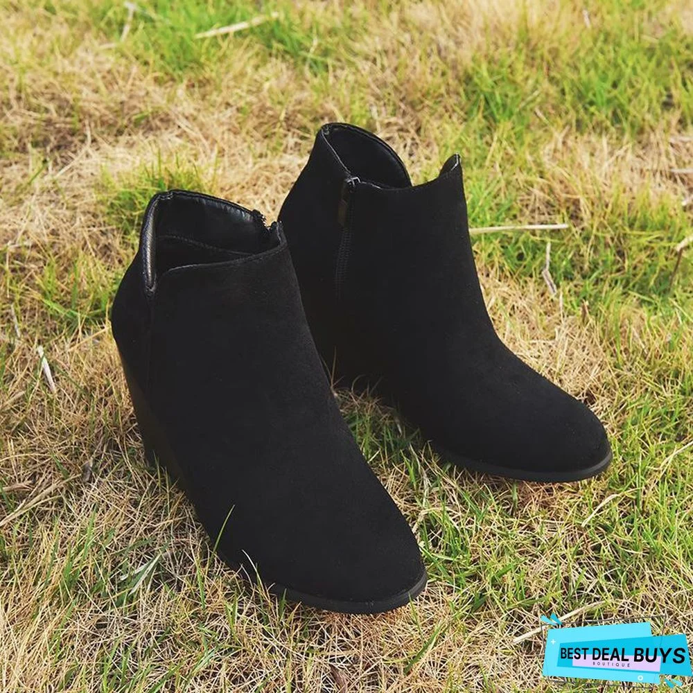Wedge Fashion Side Zipper Ankle Boots