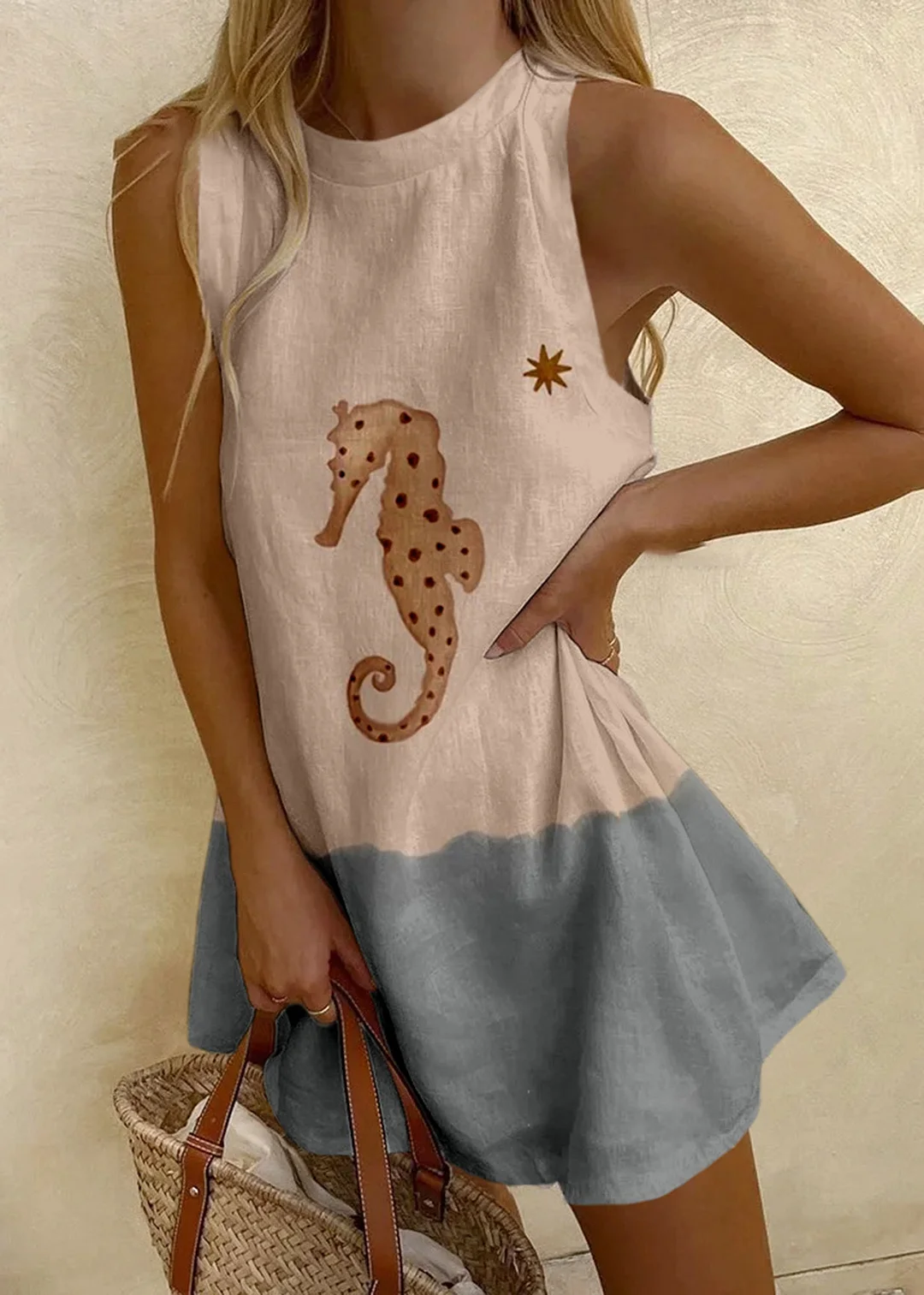 Seahorse Print Sleeveless Mini Dress