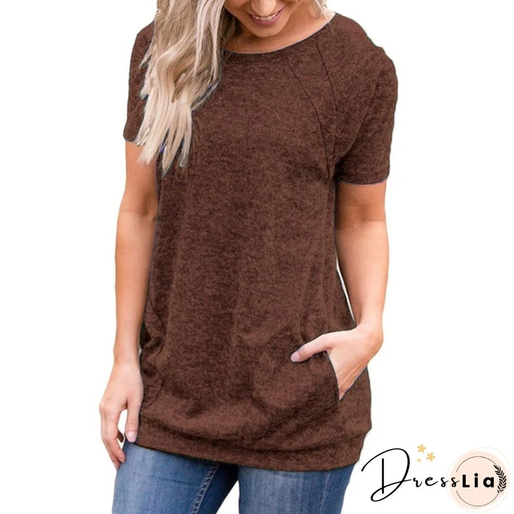 Women Summer Tops Femme Round Neck Loose Waist Shirts Casual Plus Size Elegant Ladies Fashion Cotton Pullovers Pure Color Short Sleeve Blouse Lady T Shirt XS-8XL