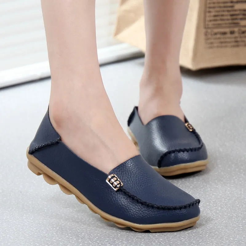 Women Flats Shoes Slip On Genuine Leather Loafers For Women's Moccasins Loafers Flats Ladies Shoes Plus Size Sapato Feminino