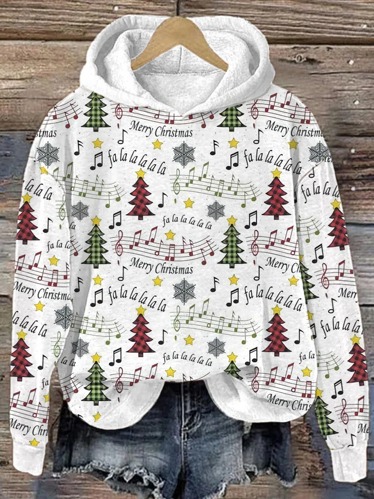 Comstylish Christmas Tree Music Notes Print Casual Cozy Sweatshirt