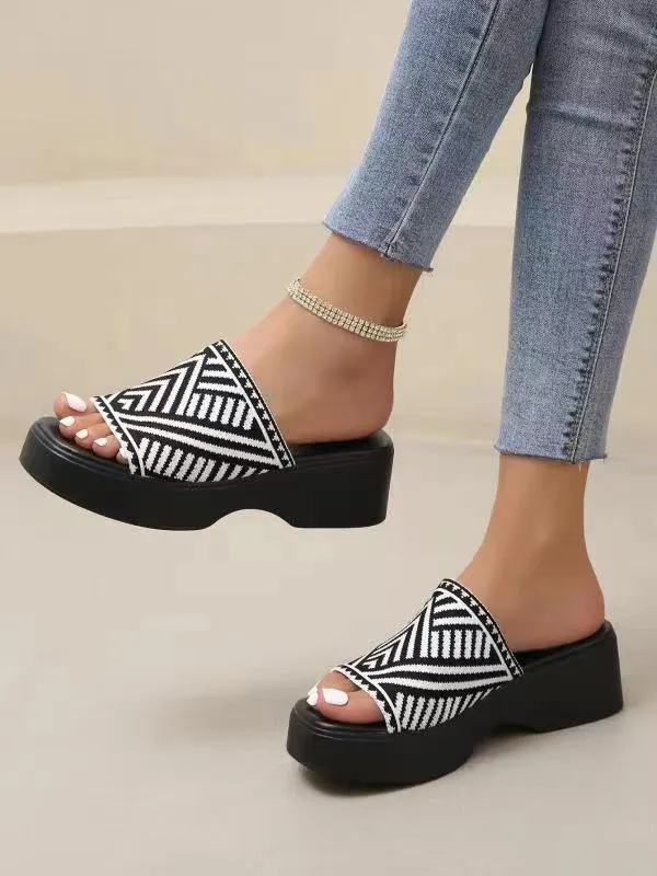 Breakj Breakj Word Thick-Bottomed Slippers Large Code 2025 New Thick-Bottomed Head Wide Strip Slippers Women's Shoes