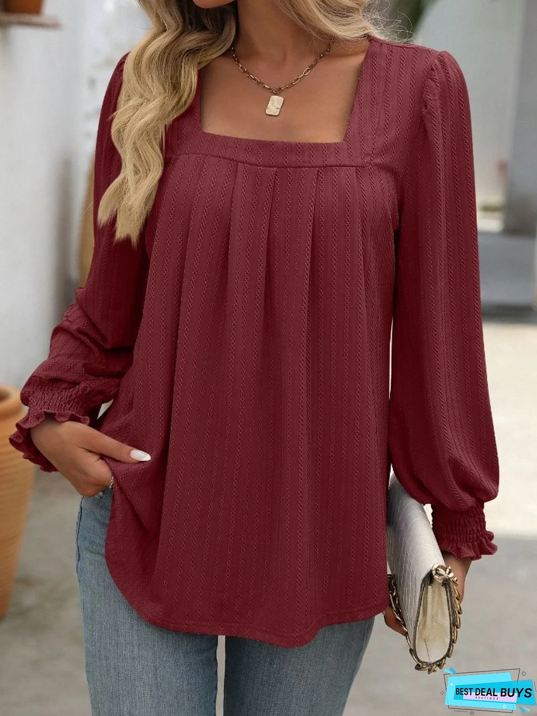 Square Neck Long Sleeve Top