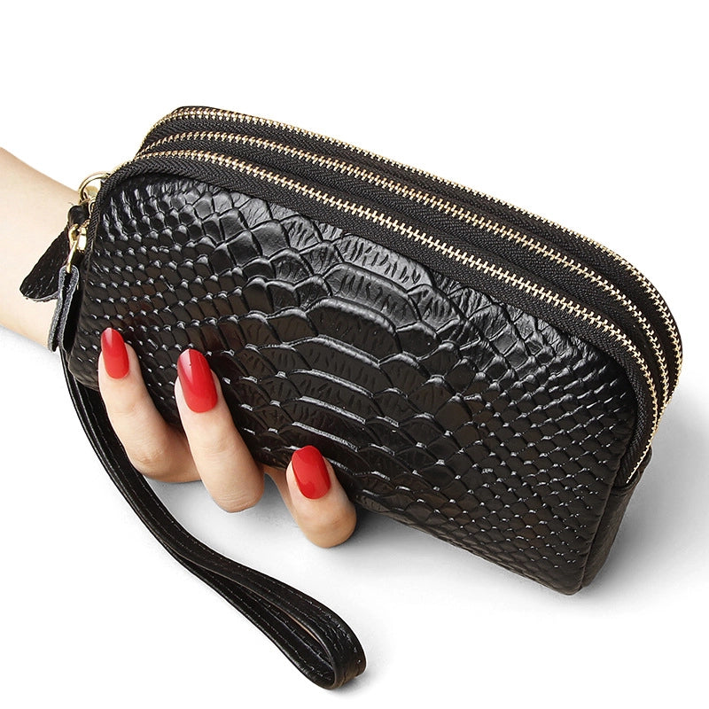 Clutch Bag Women’s High-end Small Bag Genuine Leather Fashionable Snake Pattern Three Zipper Large Capacity Clutch Bag Long Wallet For Women