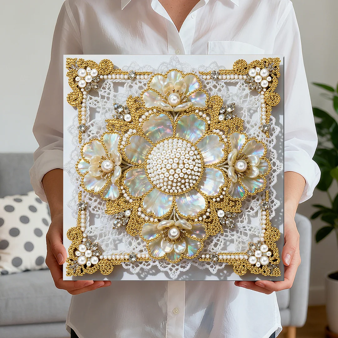 Flowers DIY Pearl Diamond Art Kit for Adults Home Decor 25x25cm With Frame