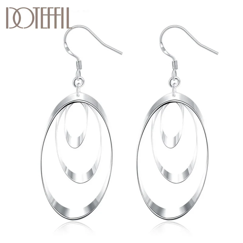 DOTEFFIL 925 Sterling Silver Classic Three Circle Drop Earrings Charm Women Jewelry 