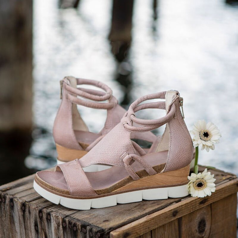 New Spring Women Sandals Sexy Peep Toe Side Hollow Female Wedge Sandals Casual Solid Color Comfortable Thick Bottom Lady Sandals