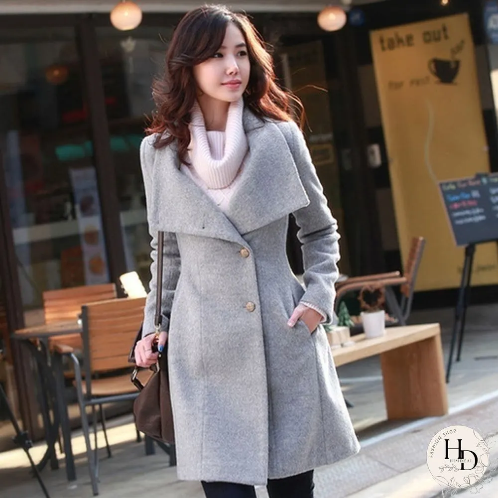 Winter  Wool Trench Coats Belted Coat For Women