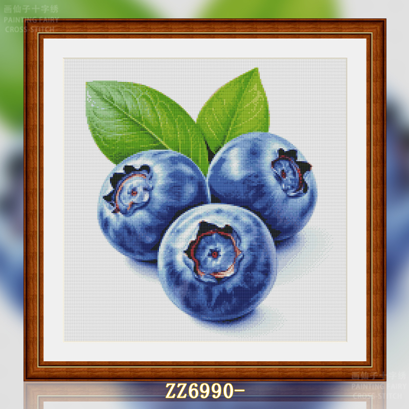 1set DIY Printed Cross Stitch Kit, 【ZZ6990- Blueberries in the Gourmet Series】 Painting Fairy Cross Stitch