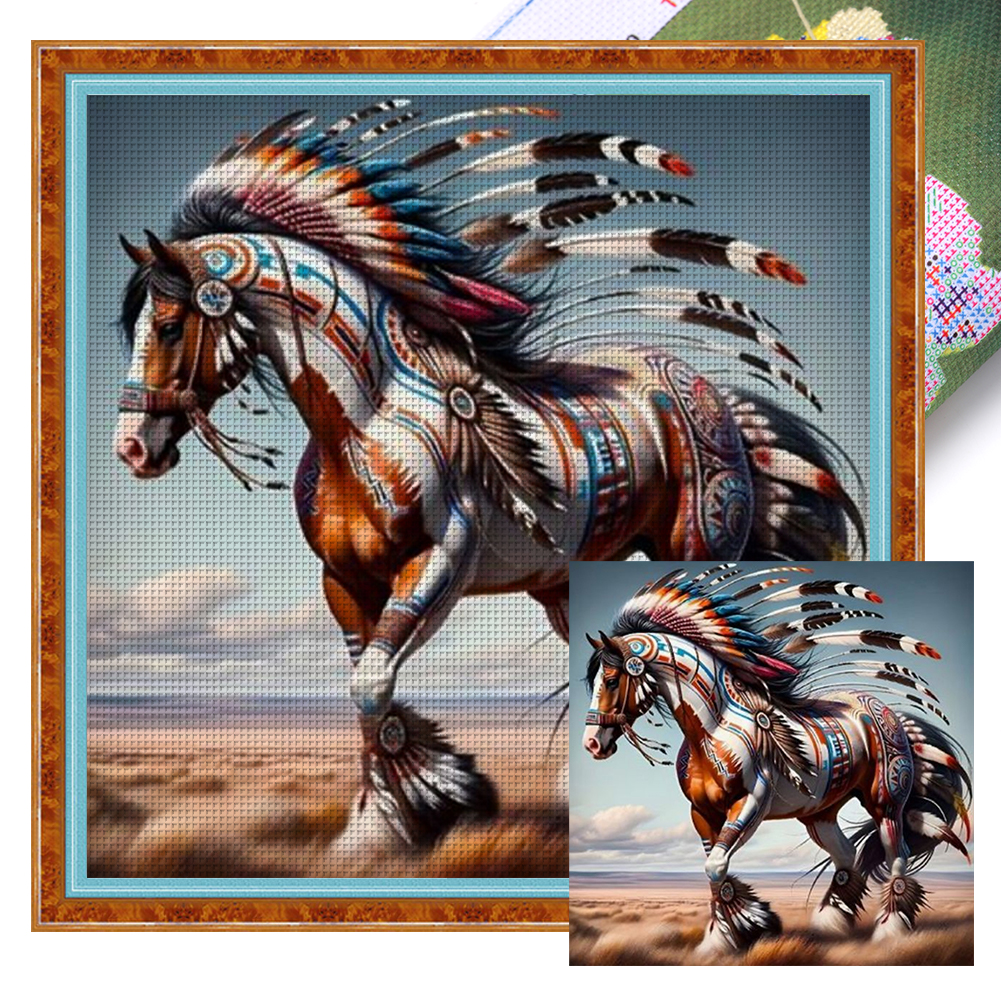 Indian Horse Full 11CT Pre-stamped Canvas(40*40cm) Cross Stitch