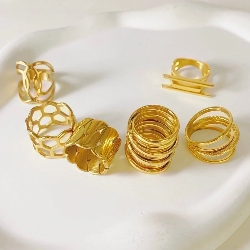 Retro Geometric 304 Stainless Steel 14K Gold Plated Irregular Stainless Steel Rings