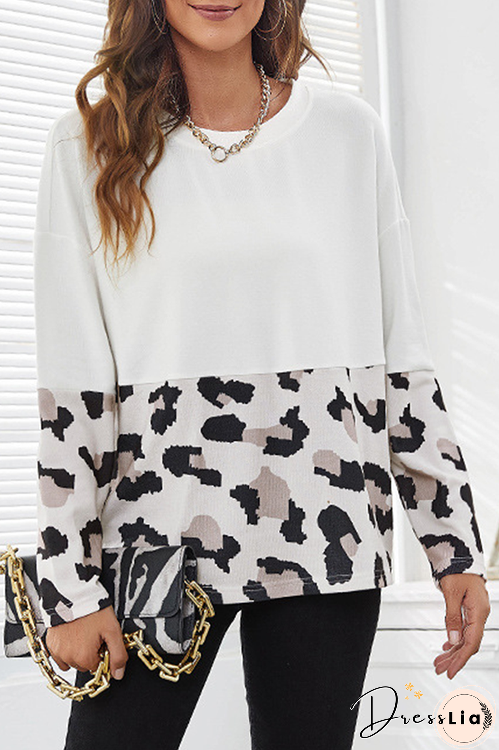 Casual Print Split Joint O Neck Tops