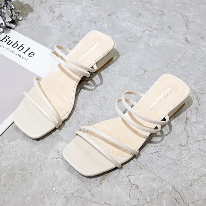 New 2022 Female Sandals Sexy Summer Slippers Ladies High Heels Square Open Toe Slides Party Shoes Women Sandals for Women