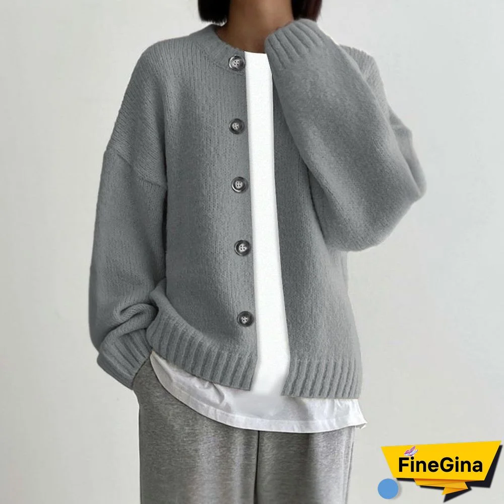 Showy Grey Plain Long Sleeve Sweater