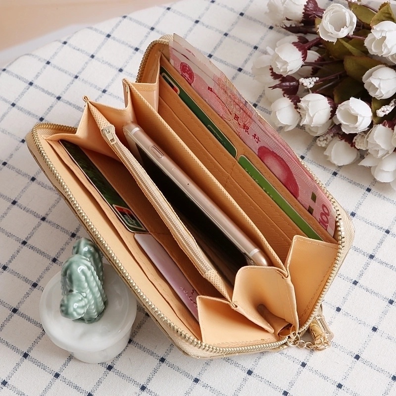 Fashion Candy Color Tassel Plaid Long Zipper Wallet