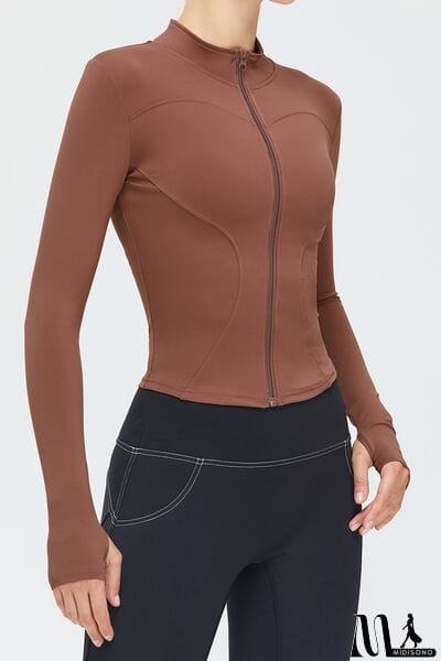 MidiSono - Zip Up Mock Neck Active Outerwear