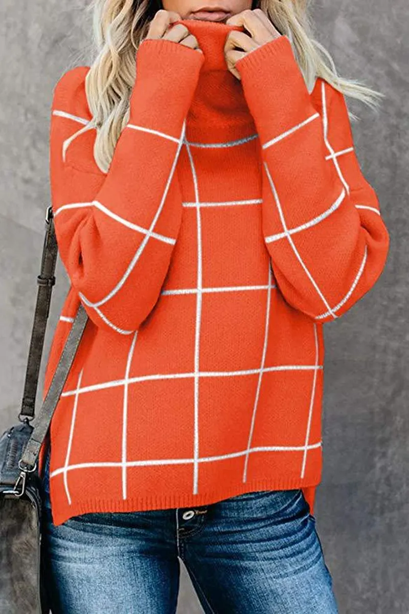 Turtleneck Plaid Casual Sweater