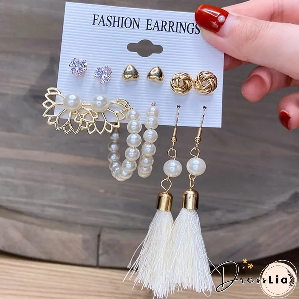 17KM Fashion Pearl Hoop Earrings Set For Women Geometirc Gold Metal Circle Hoop Earrings Brincos Trend Jewelry Gift