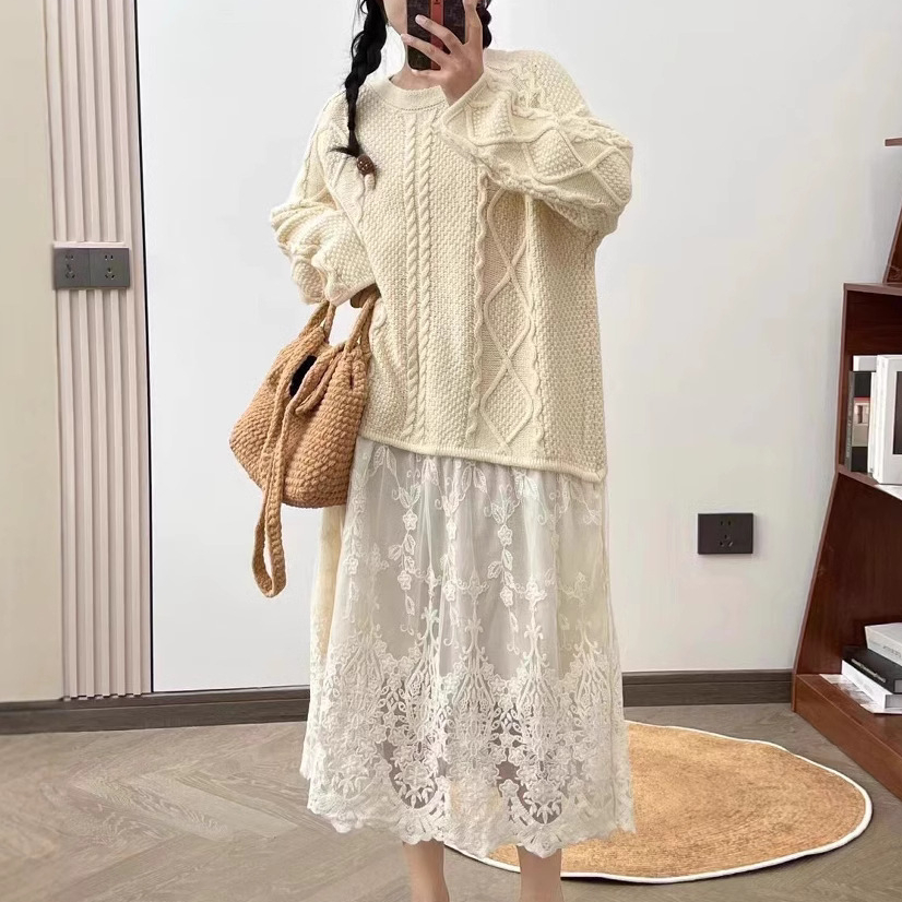 Chicfifth Sweater Women Winter Long Sleeve High Quality Autumn Vintage Top Knitted Cardigan Maxi Dress