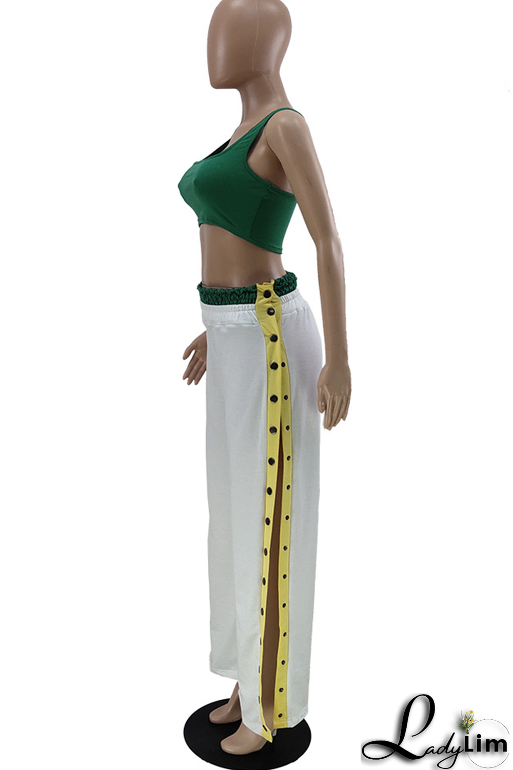 Green Fashion Solid Buckle Square Collar Sleeveless Two Pieces