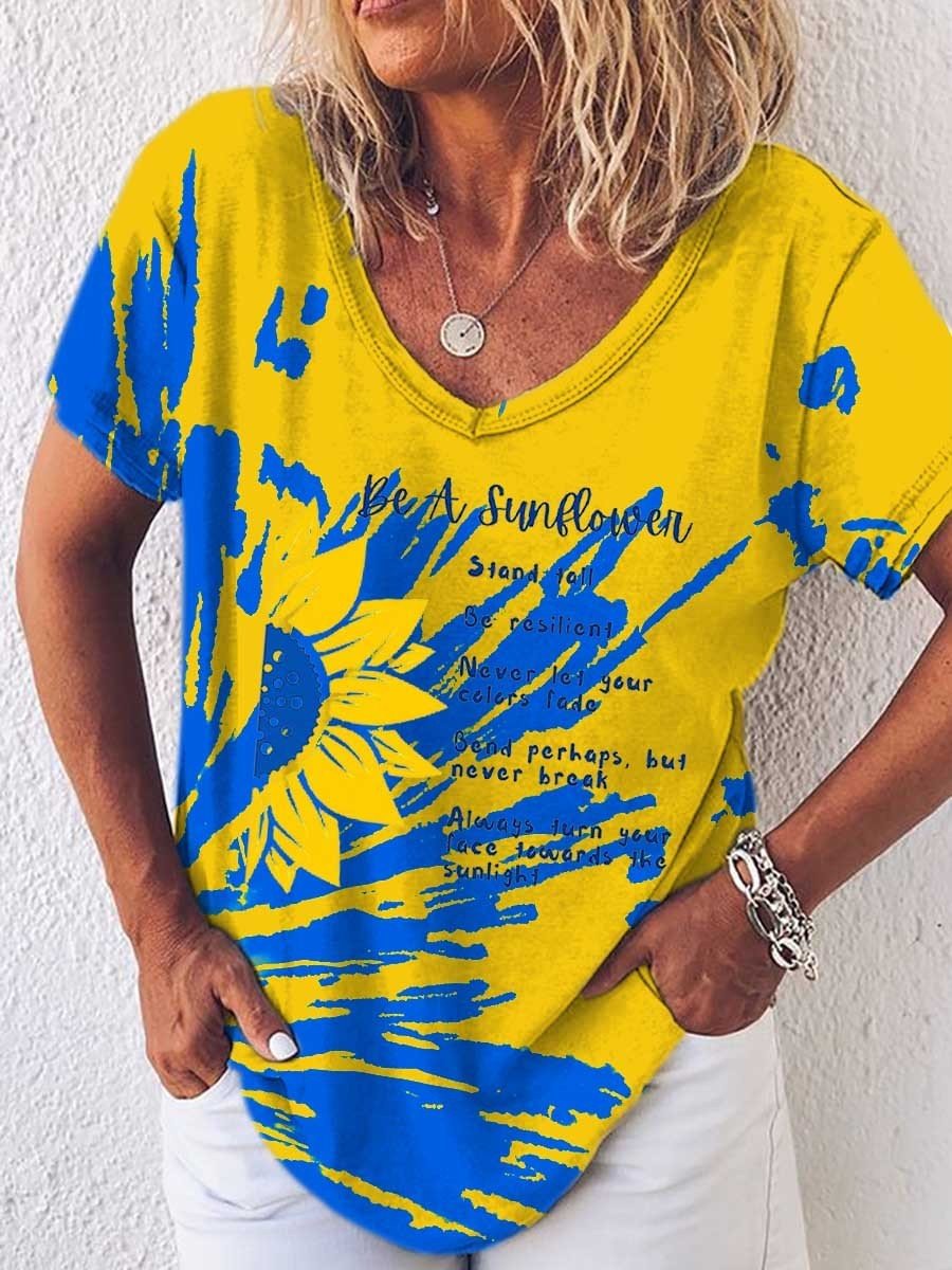 Women's Be Sunflower Stand With UKR V-Neck T-Shirt