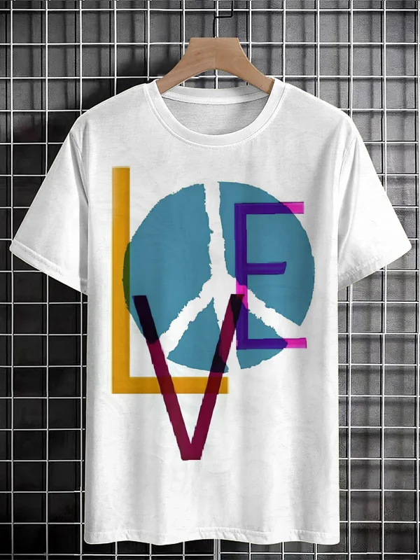 Men's Love World Peace Anti War Peace Symbol Map Graphic Print T-Shirt