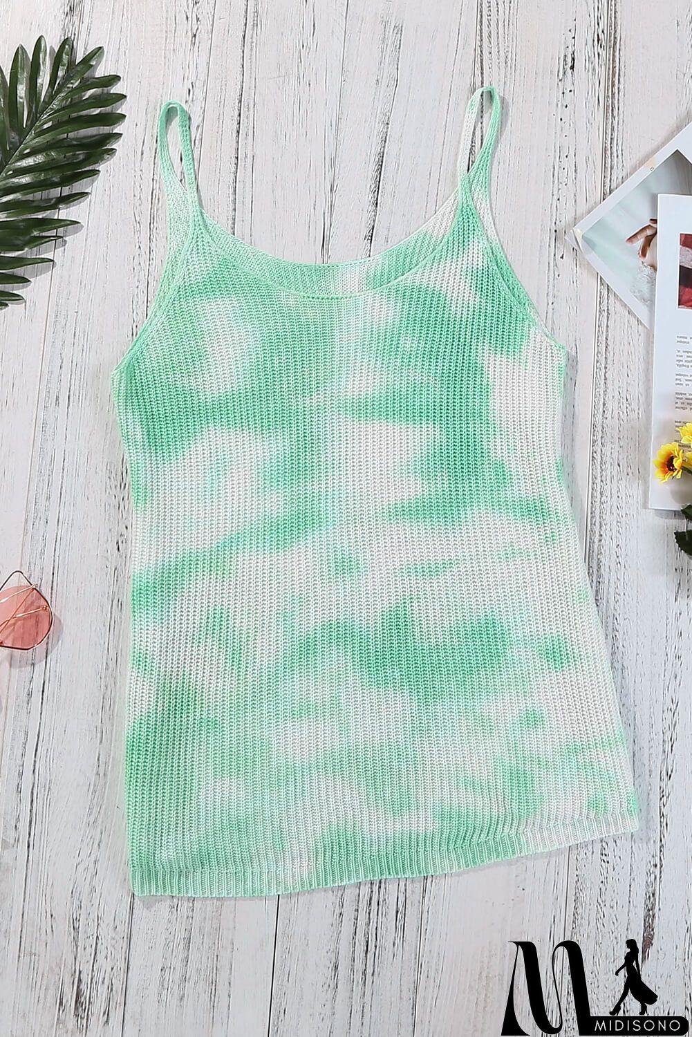 MidiSono - Modest Green Tie Dye Print Knit Tank Top