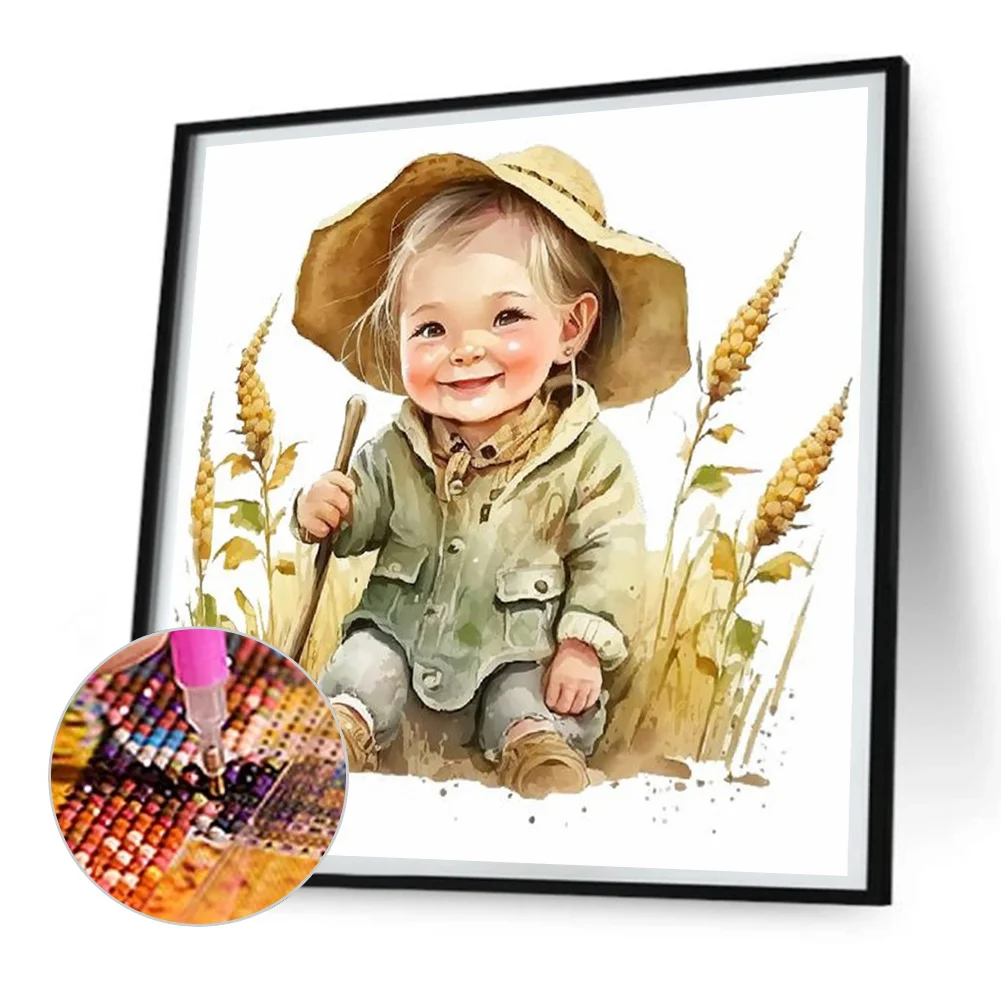 Diamond Painting - Full Round Drill - Farm Cowboy Kids(Canvas|30*30cm)