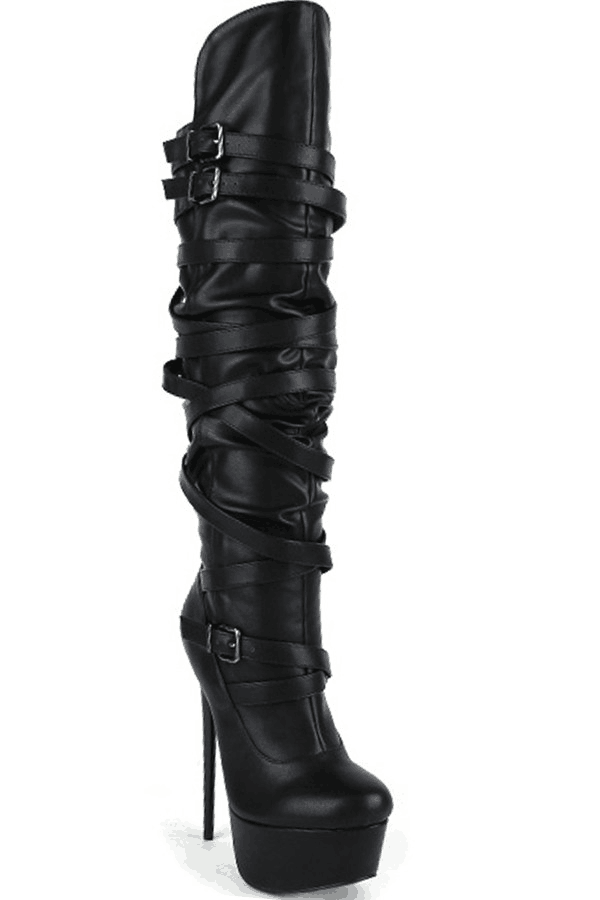Black Platform Knee Boots Custom Made Vdcoo
