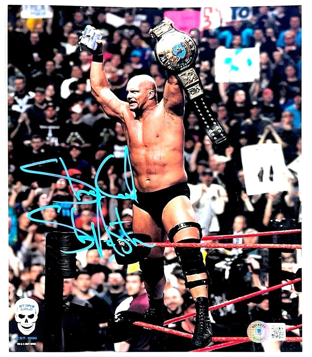 WWE STONE COLD STEVE AUSTIN HAND SIGNED 8X10 Photo Poster painting WITH BECKETT WITNESS COA 5