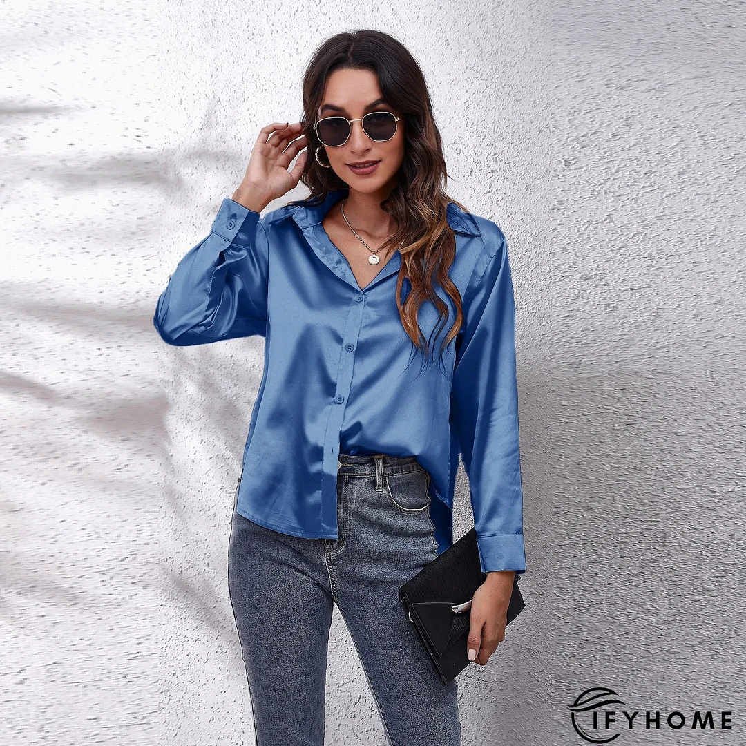 Women White Long Sleeve Collar Solid Casual shirt | IFYHOME