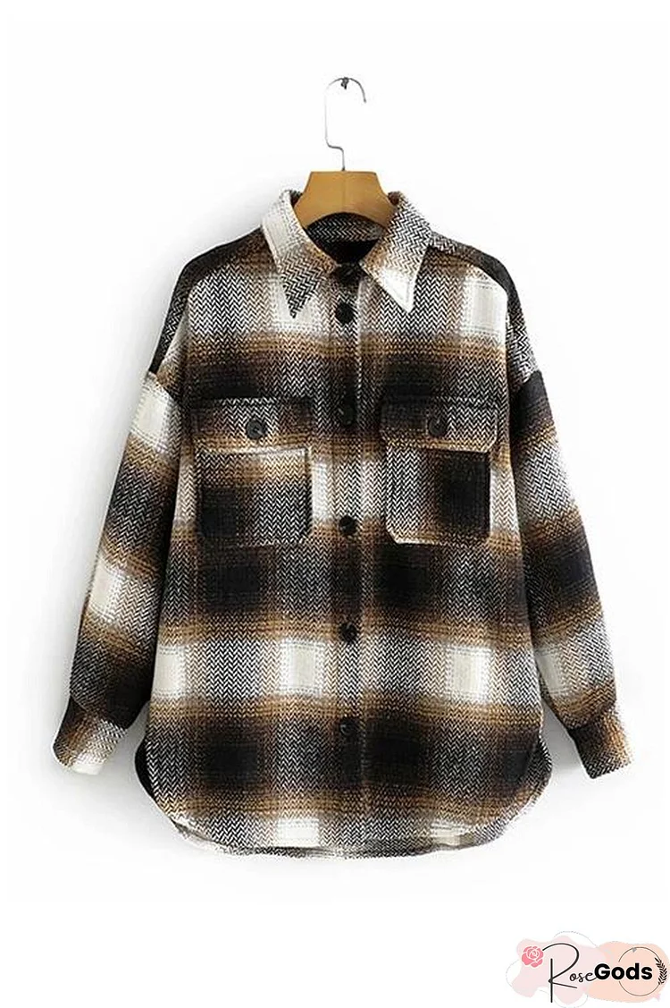 Plaid Button Pockets Coat