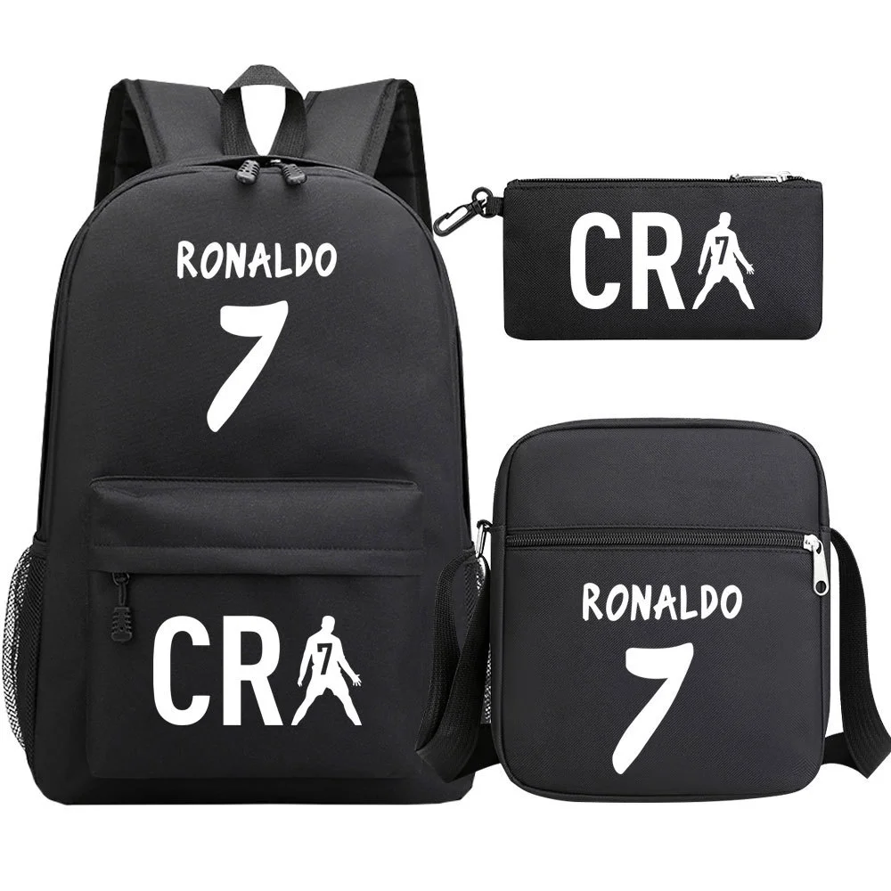 Buzzdaisy Cristiano Ronaldo School Bag Set - Backpack, Pencil Case & Lunch Bag | 15-inch Laptop Compartment | Waterproof Canvas | Double-Sided Mesh Pockets