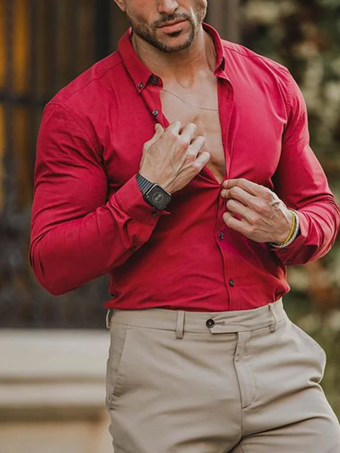 Men's Long Sleeve Slim Fit Business Casual Commuter Shirt