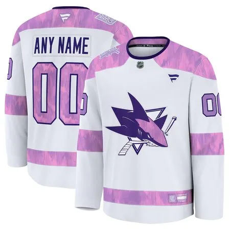 Youth San Jose Sharks  White 2024 Hockey Fights Cancer Custom Practice Jersey
