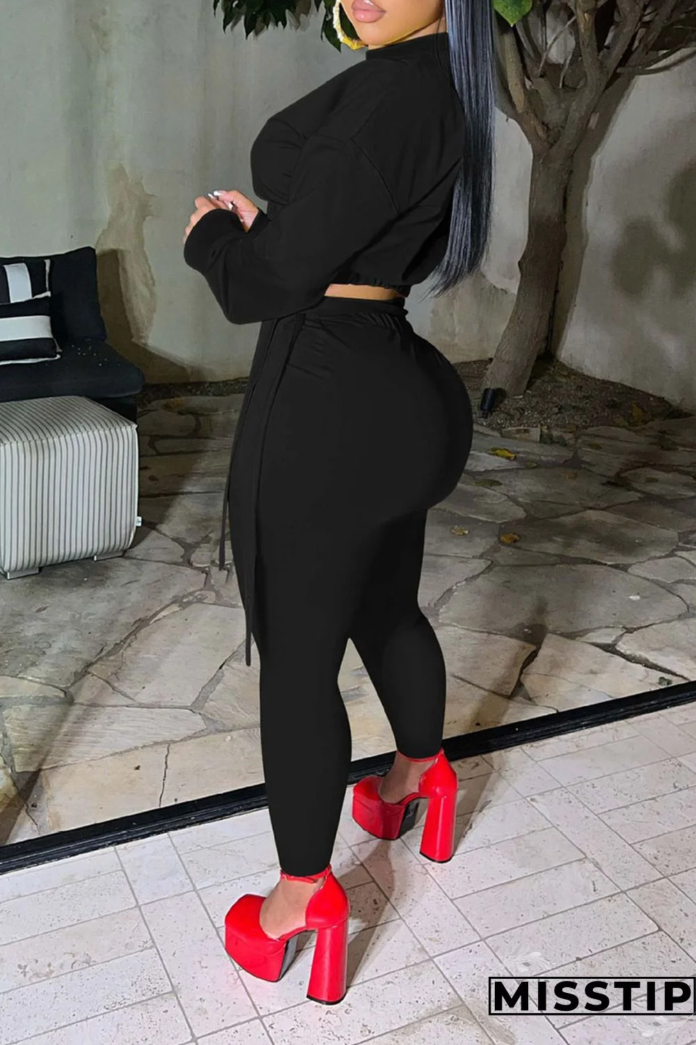 Red Casual Solid Patchwork O Neck Long Sleeve Two Pieces