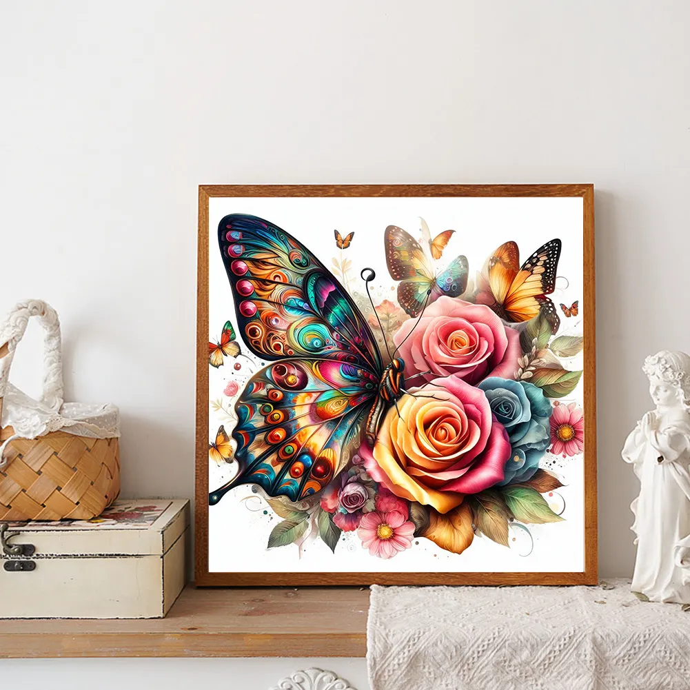 Diamond Painting - Full Round Drill - Flower Butterfly(Canvas|30*30cm)